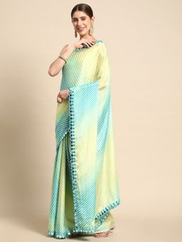 Vastranand - Leheriya Stripes Mirror Embellished Border Art Silk Saree with Unstitched Blouse