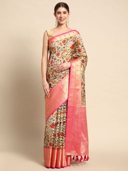 Vastranand - Floral Zari Woven Design Organza Banarasi Saree with Unstitched Blouse
