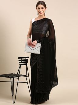 Vastranand - Embellished Sequinned Designer Party Wear Poly Georgette Saree with Unstitched Blouse