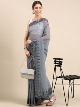 Vastranand - Embellished Sequinned Designer Party Wear Poly Georgette Saree with Unstitched Blouse