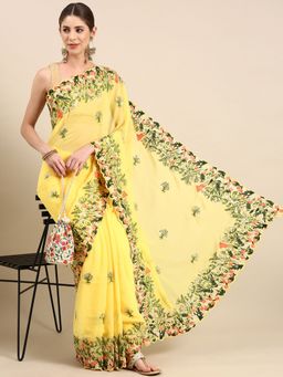 Vastranand - Floral Ethnic Embroidered Border Designer Poly Georgette Saree with Unstitched Blouse