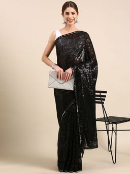 Vastranand - Embellished Sequinned Designer Party Wear Poly Georgette Saree with Unstitched Blouse