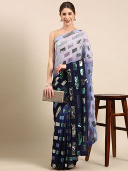 Vastranand - Embellished Sequinned Designer Poly Georgette Saree with Unstitched Blouse