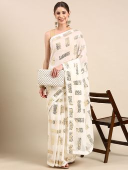 Vastranand - Embellished Sequinned Designer Poly Georgette Saree with Unstitched Blouse