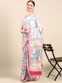 Vastranand - Abstract Digital Designer Satin Saree- Multicolor with Unstitched Blouse