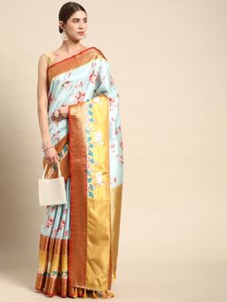 Vastranand - Floral Zari Woven Design Silk Blend Banarasi Saree with Unstitched Blouse