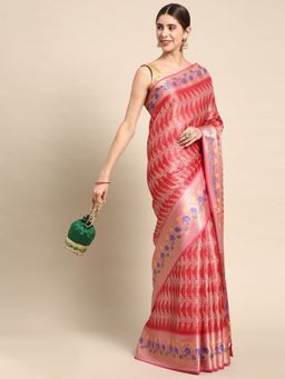 Vastranand - Chevron Pattern Woven Design Zari Tissue Silk Banarasi Saree with Unstitched Blouse