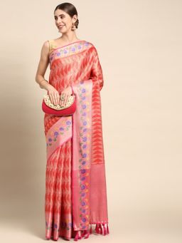 Vastranand - Chevron Pattern Woven Design Zari Tissue Silk Banarasi Saree with Unstitched Blouse