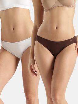 Jockey - 1803 Women Medium Coverage Modal Stretch Bikini-Coffee and White (Pack Of 2)