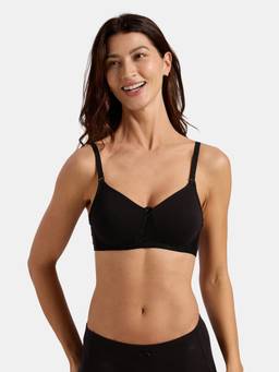 Jockey - Fe37 Wirefree Non Padded Cotton Full Coverage Bra with Lace Styling-Black