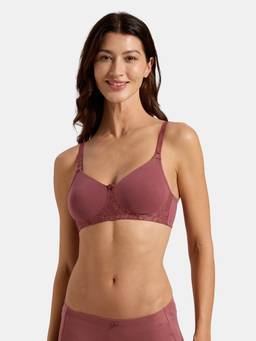 Jockey - Fe37 Wirefree Non Padded Cotton Full Coverage Bra with Lace Styling-Ginger