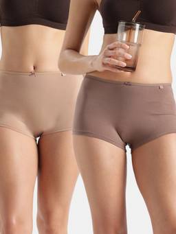Jockey - Ss04 Women High Coverage Cotton boy Leg-Almondine and Deep Taupe (Pack Of 2)