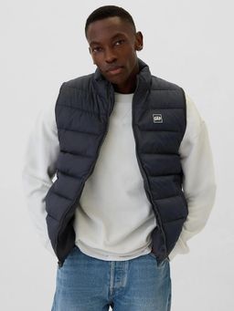 GAP - Men Navy Blue Polyester Textured High Neck Puffer Jacket