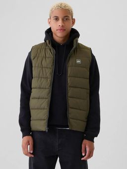 GAP - Men Olive Polyester Textured High Neck Puffer Jacket