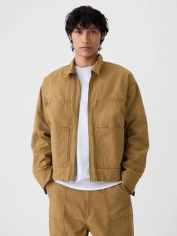 GAP - Men Brown Cotton Solid Collar Neck Denim Jacket