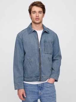 GAP - Men Blue Cotton Solid Collar Neck Denim Jacket