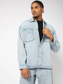GAP - Men Blue Cotton Blend Solid Collar Neck Denim Jacket