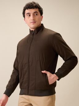 ColorPlus - Men Brown Pure Cotton Solid High Neck Jacket