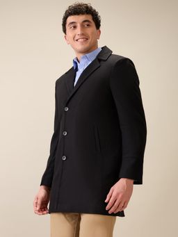 ColorPlus - Men Black Wool Blend Solid Notched Lapel Overcoat