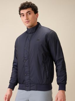 ColorPlus - Men Blue Polyester Solid High Neck Jacket