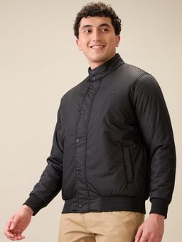 ColorPlus - Men Black Polyester Solid High Neck Jacket