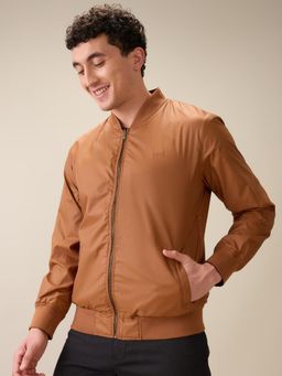 ColorPlus - Men Brown Polyester Solid High Neck Jacket