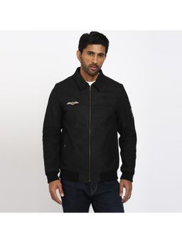 Royal Enfield - Men Black Solid Collar Neck Leather Jacket
