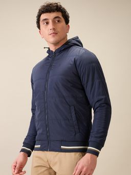 Raymond - Men Blue Polyester Solid Hooded Jacket