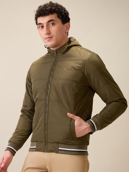 Raymond - Men Green Polyester Solid Hooded Jacket