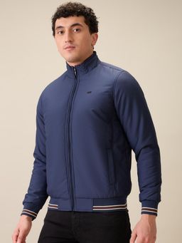 Parx - Men Blue Polyester Solid High Neck Jacket