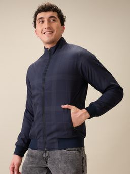 Parx - Men Blue Polyester Checks High Neck Jacket