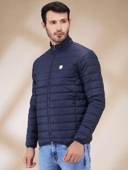 Parx - Men Blue Polyester Solid High Neck Jacket