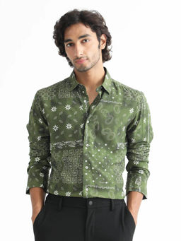 Rare Rabbit - Men's Boteh Green Slim Fit Shirt