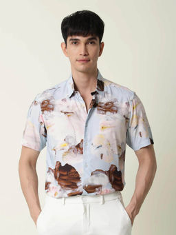 Rare Rabbit - Men's Breezy Blue Floral Print Shirt