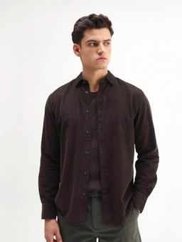 Rare Rabbit - Men's Buita Dark Brown Regular Fit Plain Shirt