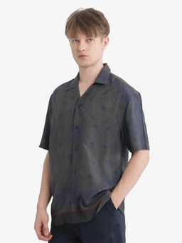 Rare Rabbit - Men's Difo Grey Relaxed Fit Printed Shirt