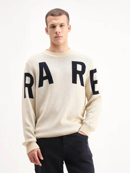 Rare Rabbit - Men's Emyr Off White Acrylic Fabric Monogram Print Sweater