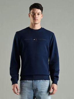 Tommy Hilfiger - Navy Blue Logo Regular Fit Cotton Sweatshirt