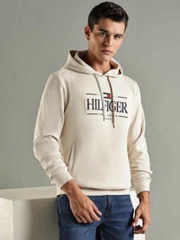 Tommy Hilfiger - Beige Logo Regular Fit Cotton Sweatshirt