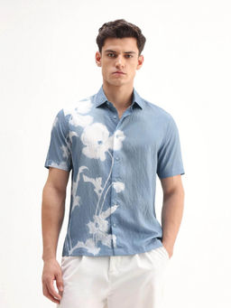 Rare Rabbit - Men's Groti Light Blue Relaxed Fit Floral Print Shirt