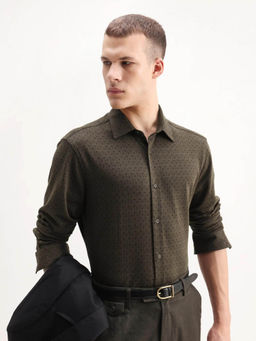 Rare Rabbit - Men's Kupo Brown Regular Fit Printed Shirt