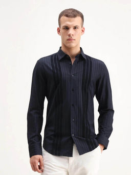 Rare Rabbit - Men's Marlo-25 Navy Blue Regular Fit Striped Shirt