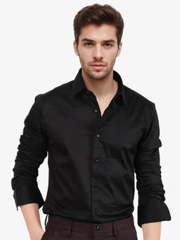 Rare Rabbit - Men's Melton Black Tailored Fit Solid Shirt
