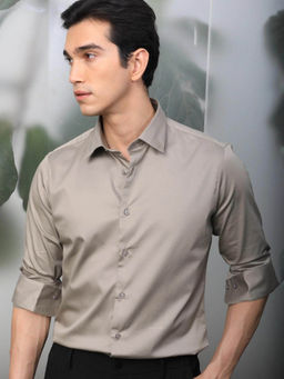 Rare Rabbit - Men's Melton Olive Tailored Fit Solid Shirt