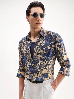 Rare Rabbit - Men's Moky Dusky Beige Floral Print Shirt