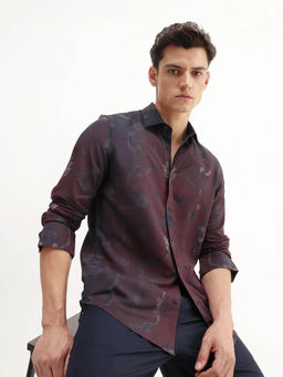 Rare Rabbit - Men's Navo Dark Purple Regular Fit Floral Print Shirt