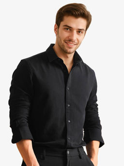 Rare Rabbit - Men's Otago Black Regular Fit Solid Shirt