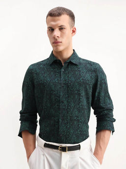 Rare Rabbit - Men's Pat-25 Dark Green Paisley Print Shirt