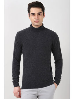Peter England - Men Grey Solid Turtle Neck Sweater
