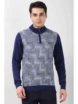 Peter England - Men Navy Blue Printed Sweater